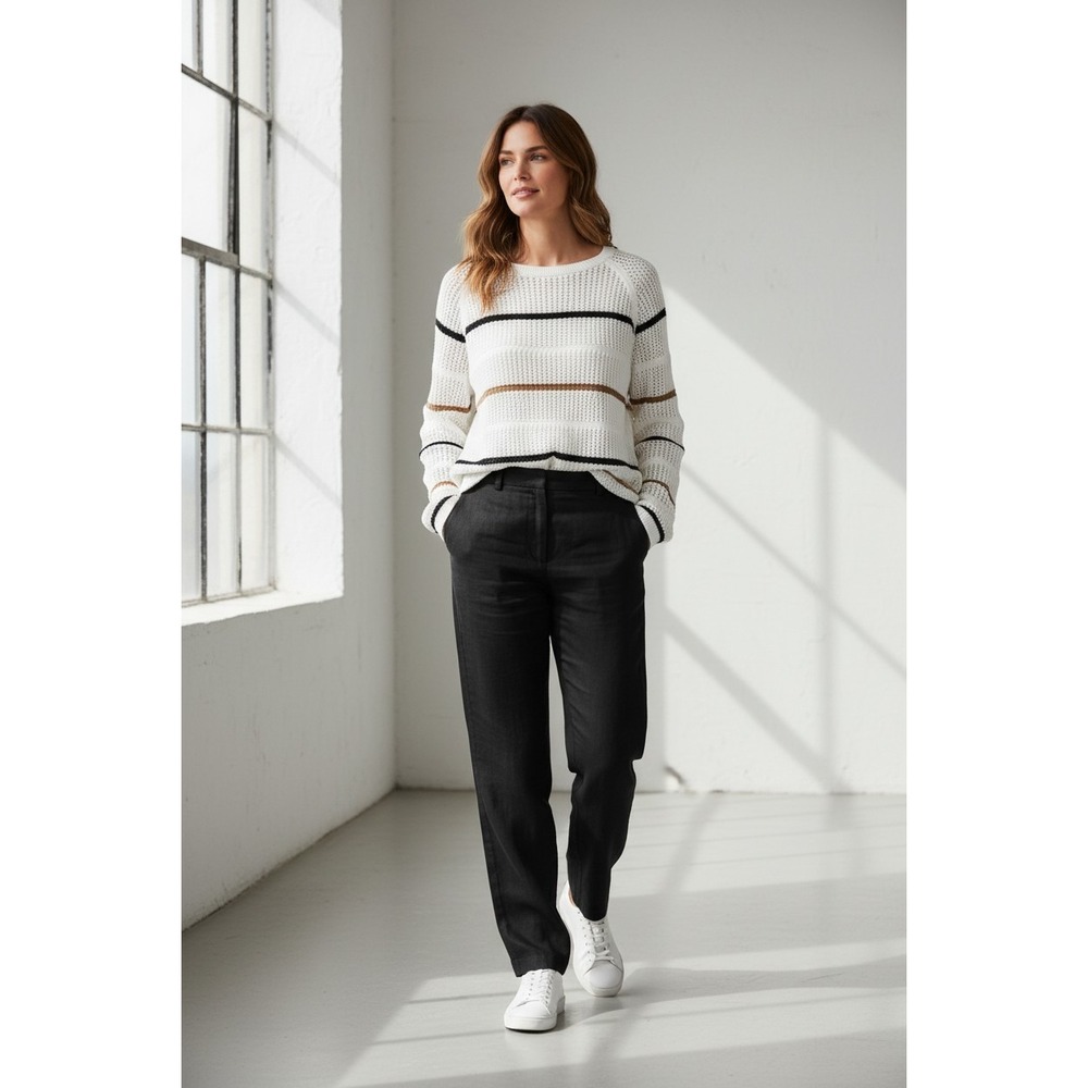 Calvin Klein Sweater Women White Striped Open Knit Cotton Mesh Medium